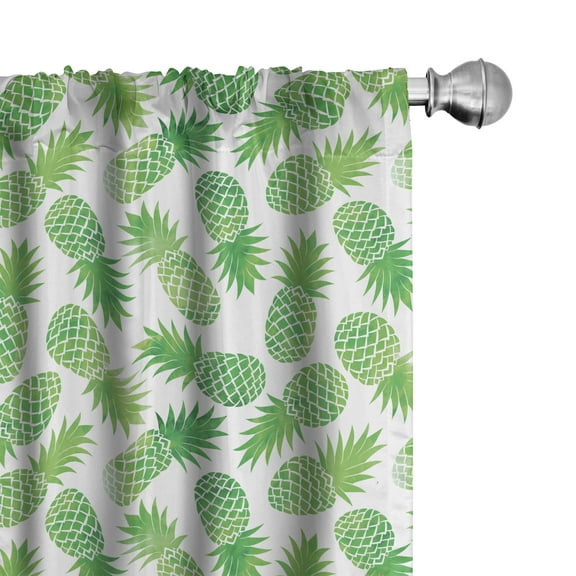 Ambesonne Green Curtains, Exotic Pineapple Pattern, Pair of 28"x63", Green White
