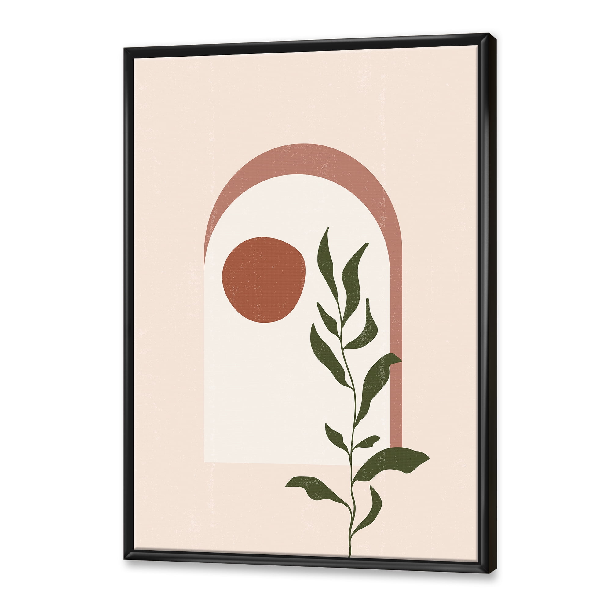 Designart 'Abstract Geometrical Leaf With Moon III' Modern Framed Canvas Wall Art Print