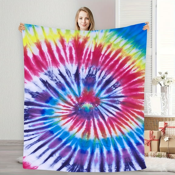 A Cozy And Vibrant Rainbow Tie-Dye Patterned Fleece Blanket, Stylish, Soft, And Warm, Making It a Versatile Gift Suitable for All Seasons. Perfect for Use on Sofas, Beds