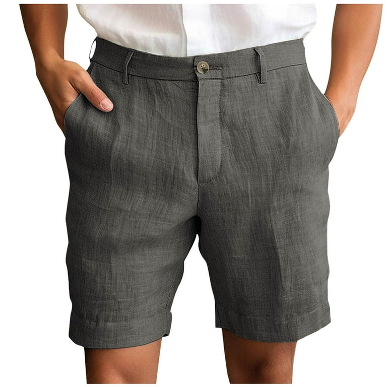HOMADLES Linen Shorts Men Casual Athletic Stretch Button Summer