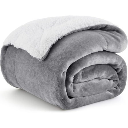 50x60 Sherpa Fleece Throw Blanket, Thick Warm Fluffy Soft Fuzzy Blankets for Winter, Reversible Lightweight Travel Throw, Gray