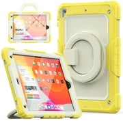 iPad 6th/5th Generation Case/ Air 2/ Pro 9.7..,Rugged Protective Case with Tempered Glass Film 360° Rotatable Kickstand Handle Kid Proof Case for Apple iPad 6th/5th/ Air 2/ Pro 9.7,Yellow