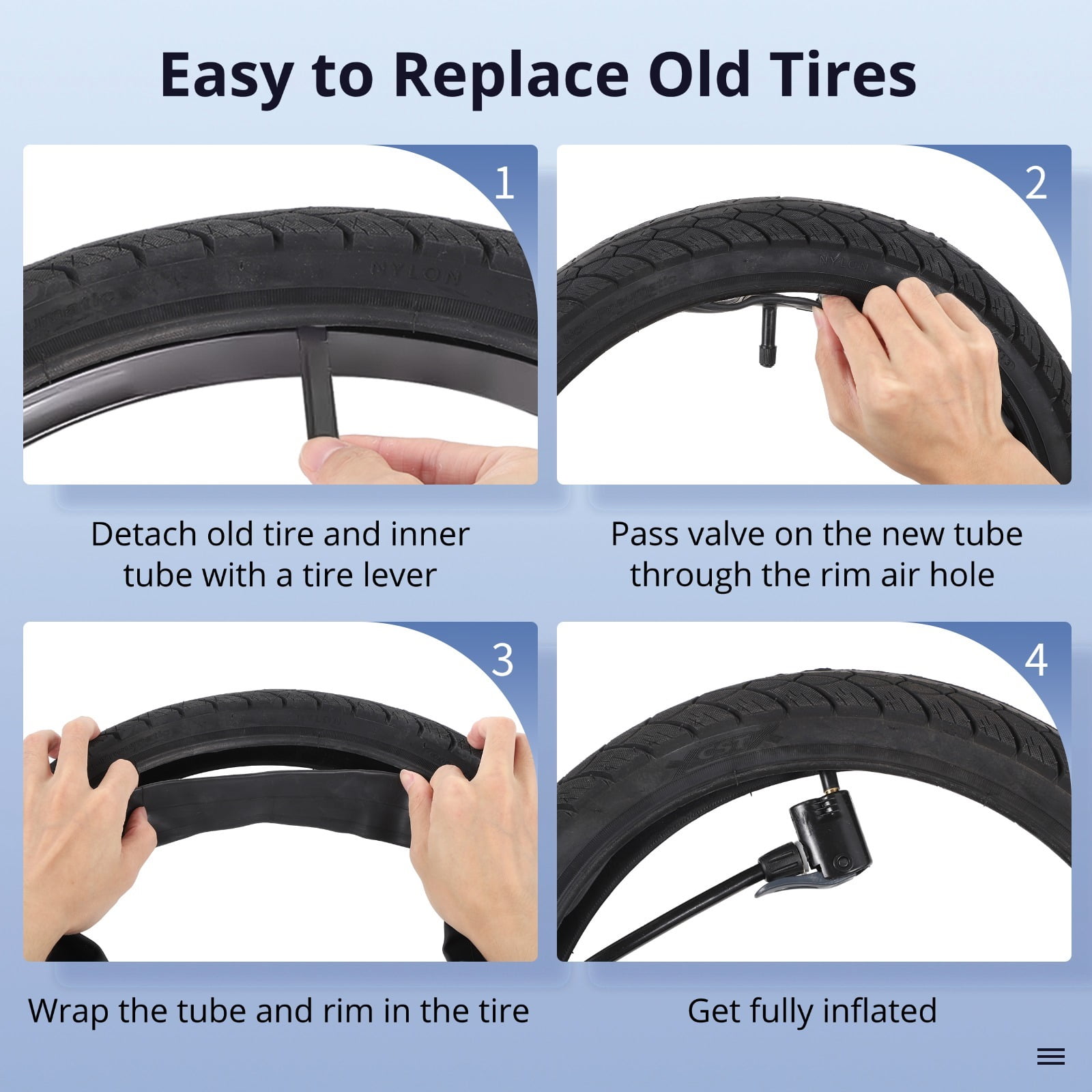 2 PCS 16 x 2.125 Inches Bike Tires and 2 PCS 16 x 1.95 2.125 Inches Bike Inner Tubes with Valve 32mm Foldable Replacement Tires for Road Bicycle Walmart