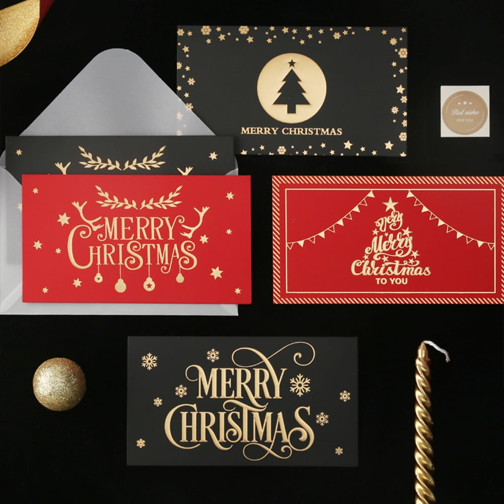 Esaierr 6PCS Christmas Thank You Cards Fine Foil Stamping Greeting Cards Christmas Cardstock with Envelopes Christmas Wishes for Friends Gifts