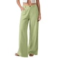 thumbnail image 2 of Dwellite Women's Wide Leg Cotton Linen Pants High Waist Straight Leg Dress Pants 2026 Casual Business Trousers with Pockets Mint Green L, 2 of 7