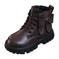 thumbnail image 4 of Girls Lace up Ankle Martin Boots with Side Bow, Little Kids Side Zipper Faux Leather Short Booties Fashion Soft Non Slip Princess Boots for Little Girls Daily Wear Brown 2 Big Kids(34), 4 of 9