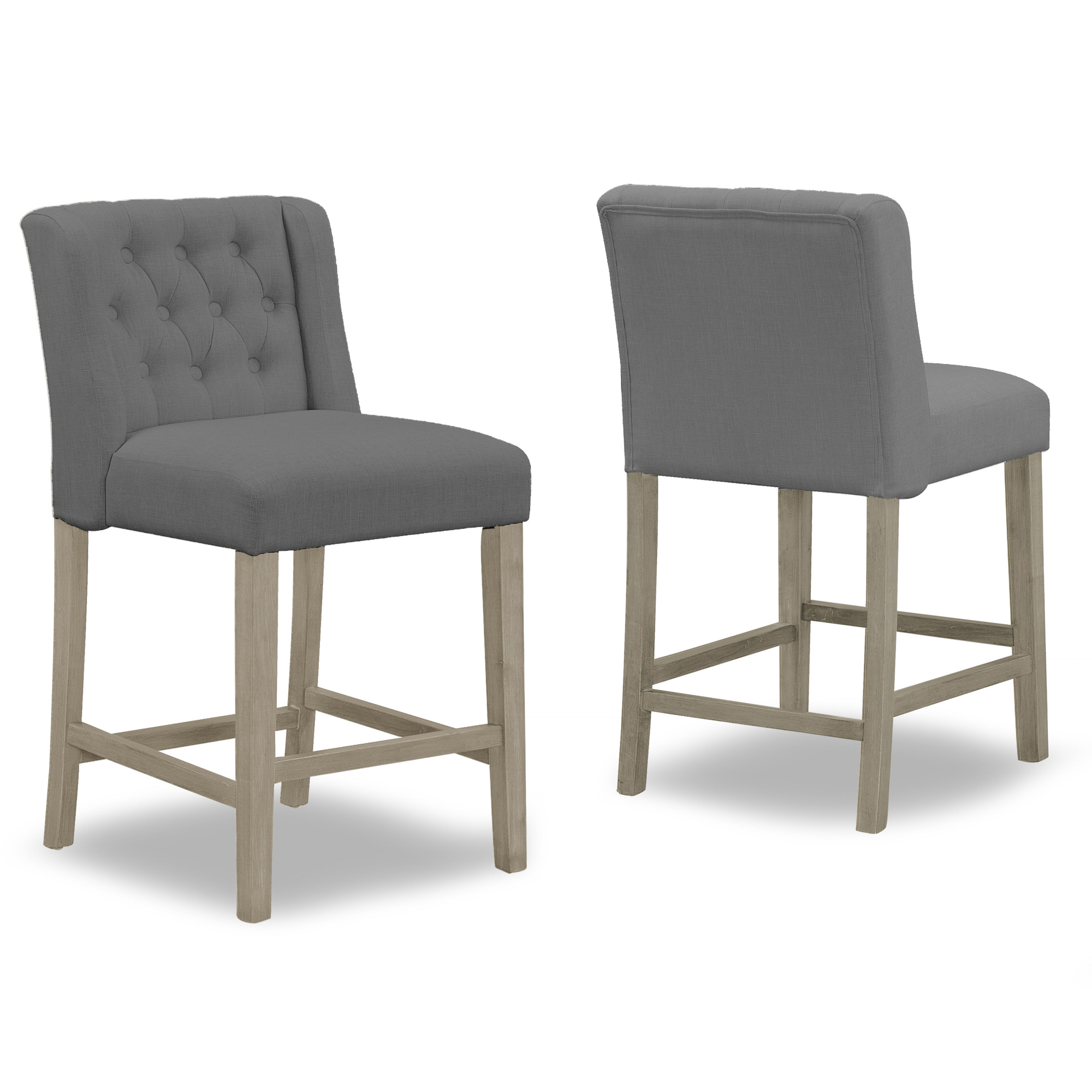 Set of 2 Aled Grey Fabric Counter Stool with Side Wings and Tufted