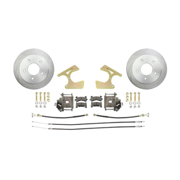 Speedway Motors 63-70 GM C10 Rear Disc Brake Kit, Complete Conversion with 12-Inch Rotors, 5x5 Bolt Pattern, Includes Brackets, Hoses, Emergency Brake Cables, and D54 Pads