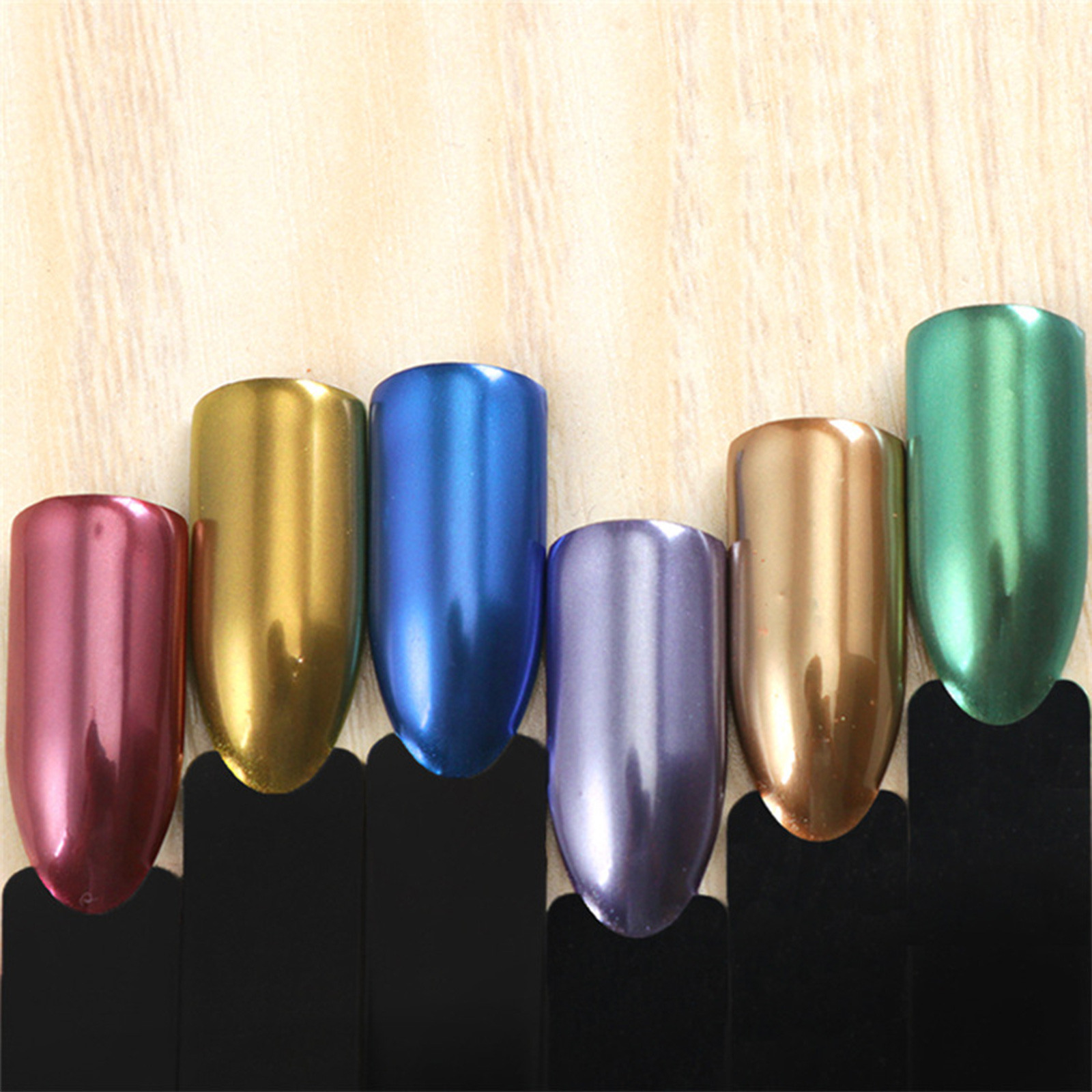 ASEIDFNSA Nail File Set Dip Base Activator And Top Coat 6 Color Metallic Solid Magic Mirror Powder Mirror Titanium Powder Nail Polish Super Bright Flash Powder Non Flying Powder 2G