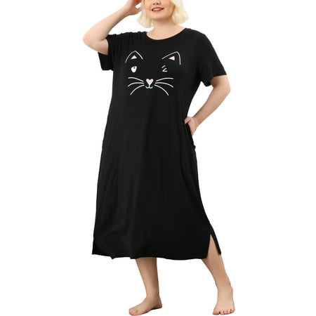 

Unique Bargains Juniors Plus Size Nightgown Cat Print Sleep Dress Sleepwear
