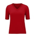 thumbnail image 4 of Short Sleeve Sweater for Women, Yigetop Women's Round Neck Short Sleeved Loose T Shirt with A Knit Bottom Short Top Sweater Shirts for Women Red, 2XL, 4 of 9