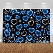 Custom Black Blue Heart Early 2000s Backdrop for Photography Old School Photoshoot Backdrops 90s Birthday Decorations Love Heart Photo Background Valentines Party Banner Portrait Selfile Decor 7x5ft