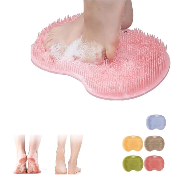 2Pcs Hands-Free Silicone Shower Foot Scrubber Mat with Suction Cups – Exfoliating Massage Pad for Feet, Back & Body – Drain Holes for Easy Cleaning(Blue Pink)