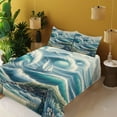 thumbnail image 2 of Ambesonne Nautical Fitted & Top Sheet Set with Sham, Swirling Huge Waves Boat, Reseda Green Teal and Blue, 2 of 5