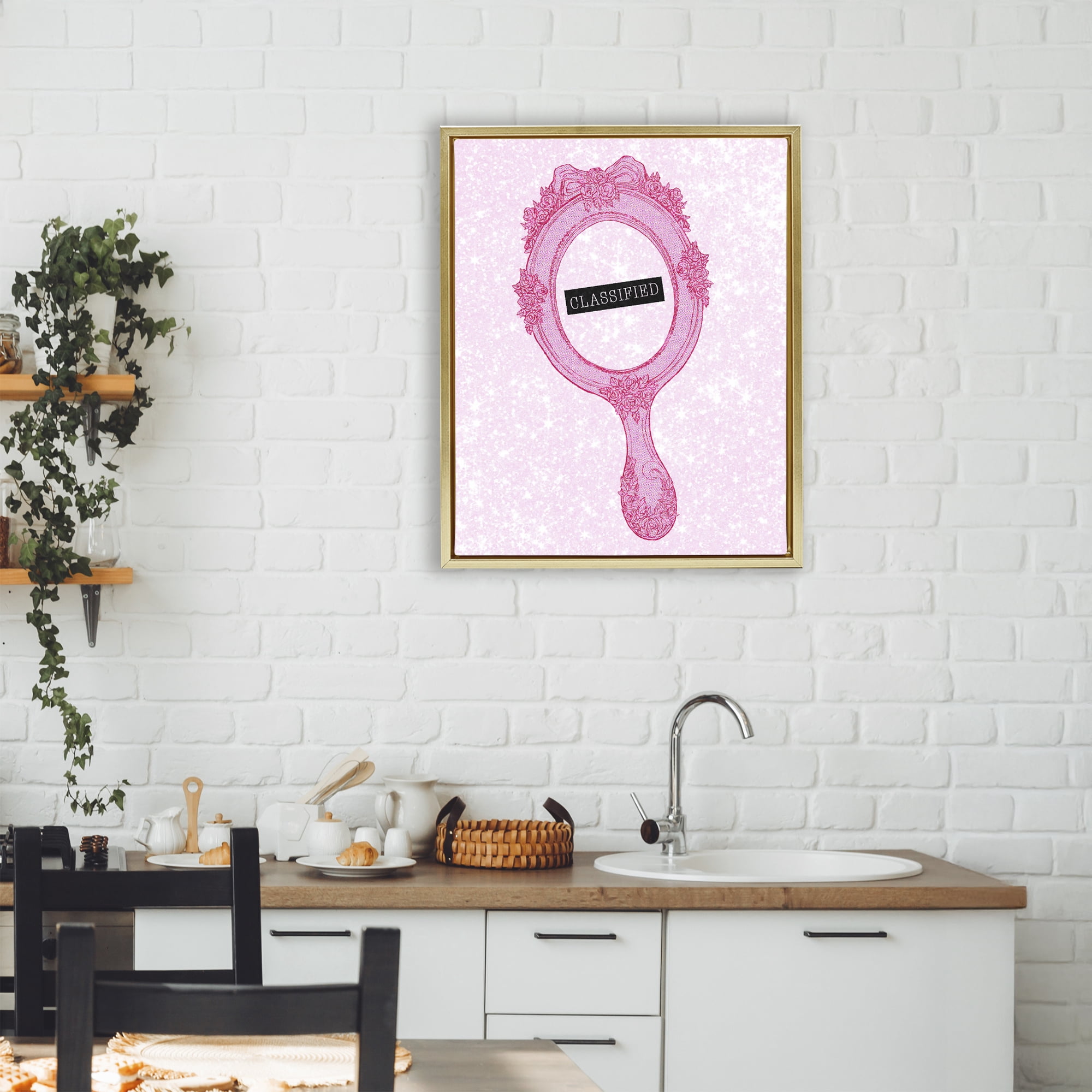 Stupell Industries Classified Ornate Pink Mirror Gold Framed Floater Canvas Wall Art, design by Ziwei Li