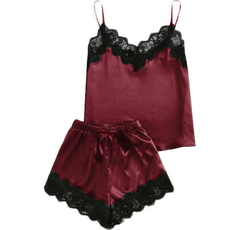 

Sleepwear Nightwear Pajama Sets Women Strap Sleeveless Lace Trim Satin Top Cami And Robe Women Lingerie