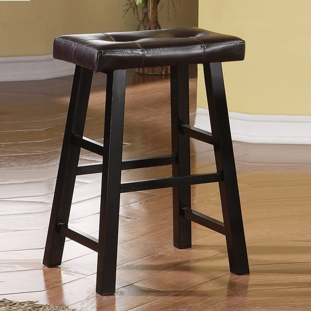 Benzara Rubber Wood Bar Stool With Rectangular Seat Set Of 2 Black
