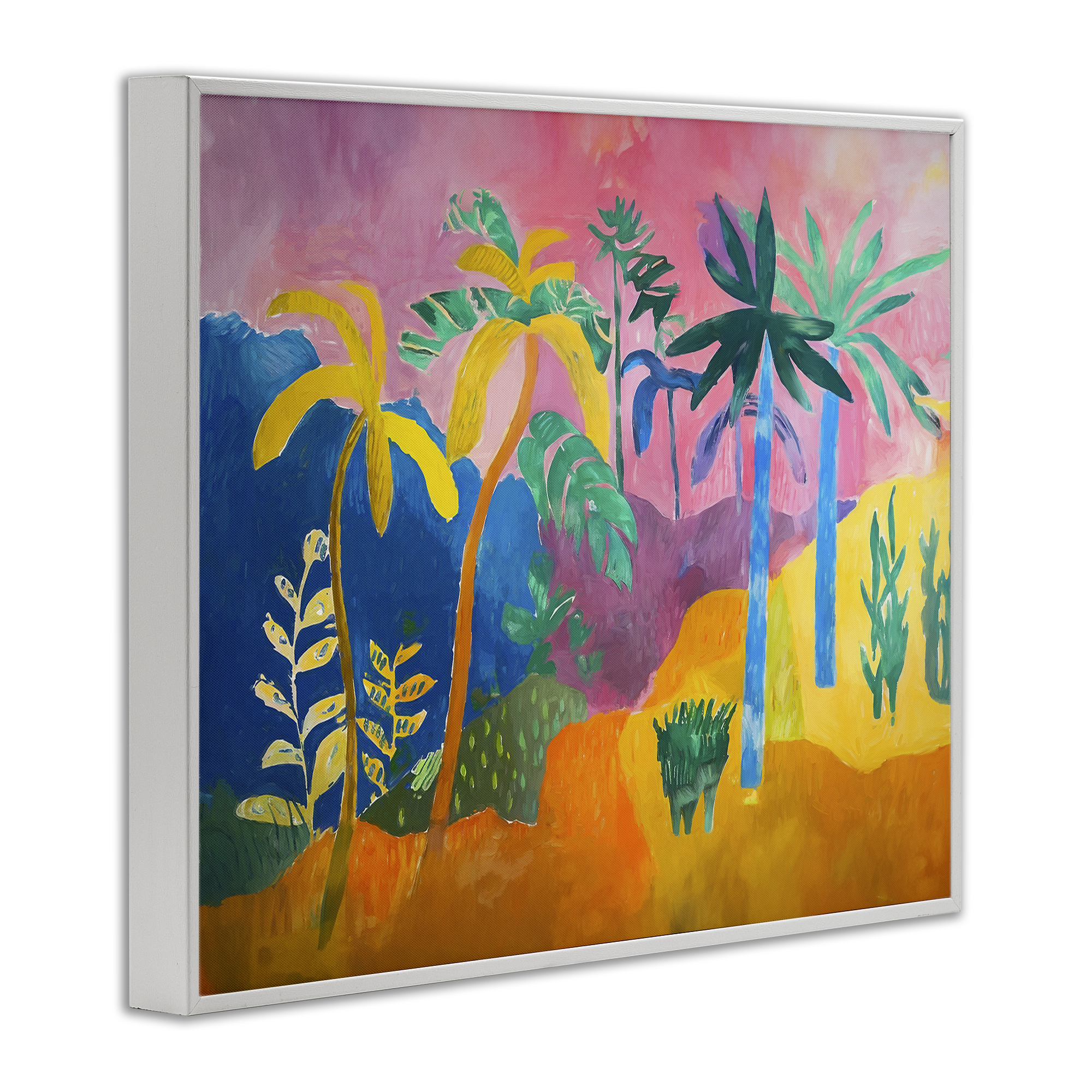 Stupell Industries Vivid Tropical Palms Coastal Painting White Framed Art Print Wall Art, 14 x 11