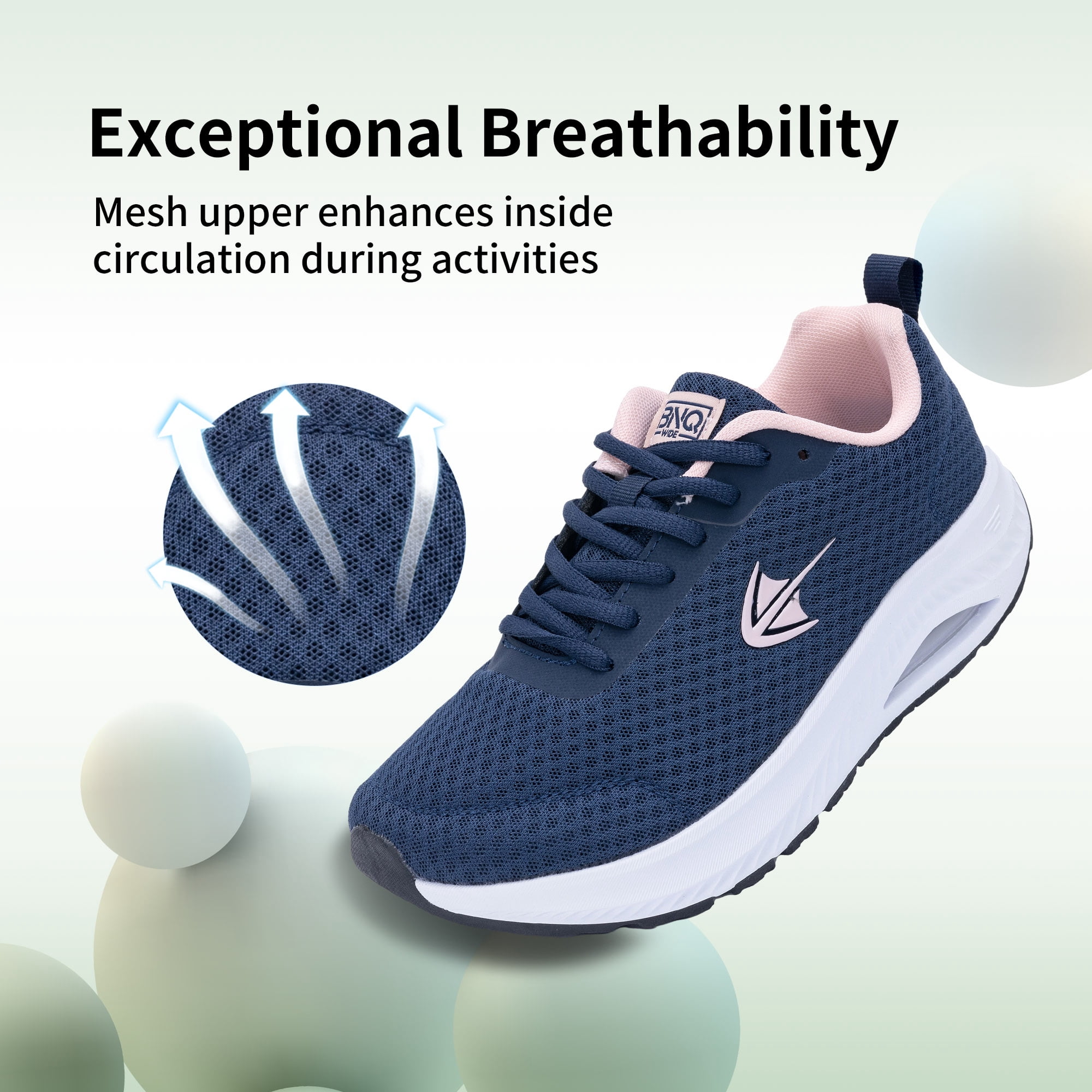 AOV GREEN LEAF Women's Wide Width Arch Support Tennis Walking Shoes for Plantar Fasciitis Pain Relief Bluepink US 9