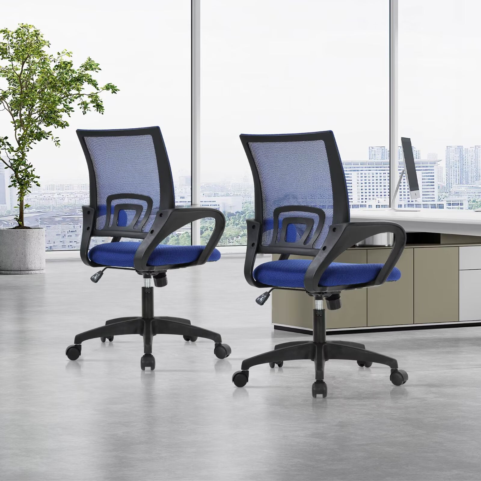 YRLLENSDAN Mesh Office Chair with Lumbar Support and Armrest, Comfortable Desk Chairs with Wheel, Home Swivel Chair with Adjustable Height and Tilt,Blue, 2 Pack