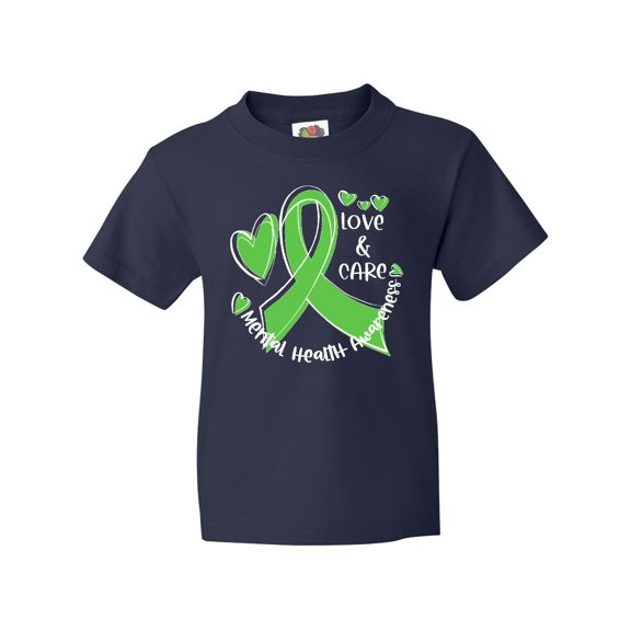 Inktastic Love and Care Mental Health Awareness Green Ribbon Youth T-Shirt