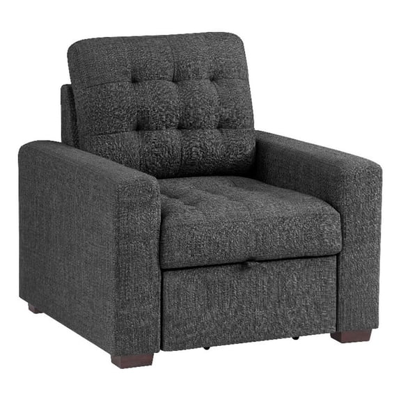 Pemberly Row Fabric Chair with Pull-Out Ottoman in Dark Gray