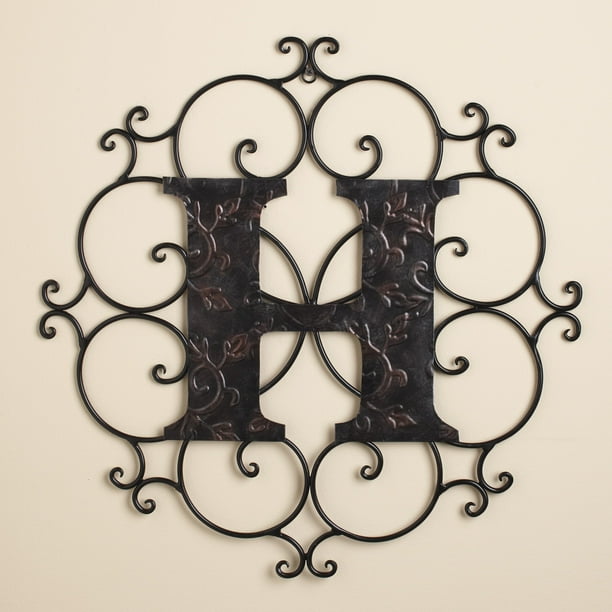 Monogram Wall Hanging Decoration with Distressed Scrollwork Finish H