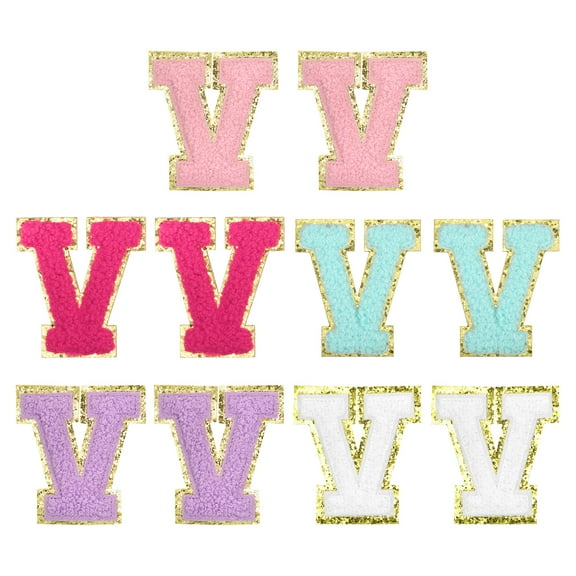 Chenille Letter Patches Self Adhesive Alphabet V Stickers for Clothing Repair (Multicolored, Pack of 10)