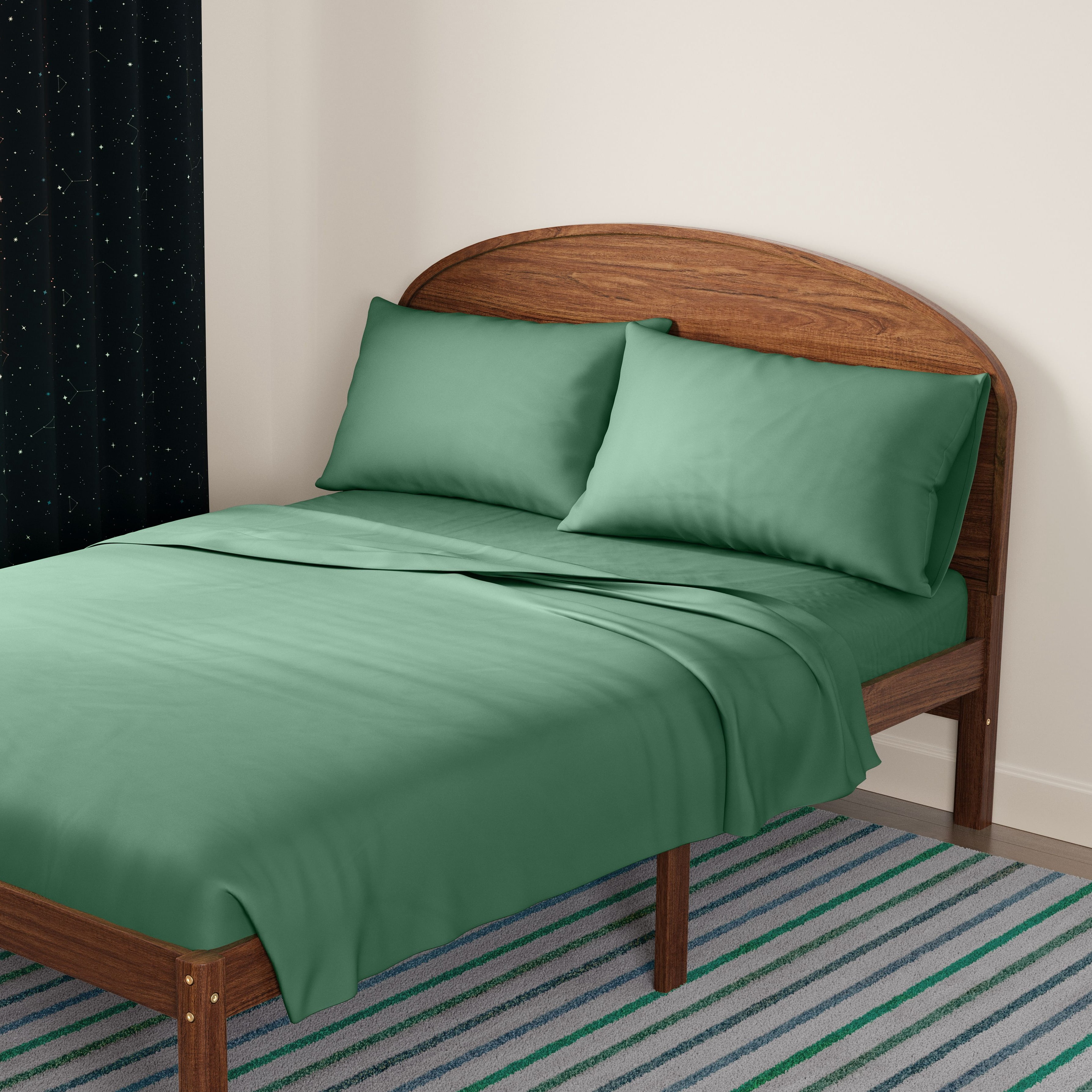 Mainstays Kids Microfiber Bed Sheet Set, Queen, Light Green, 4 Pieces