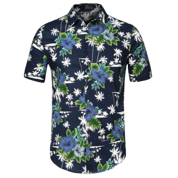 CamiHawaiaDe PlaEstampado Floral Con Botones ManCorCamiDe Verano PaHombres Azul Coco 56