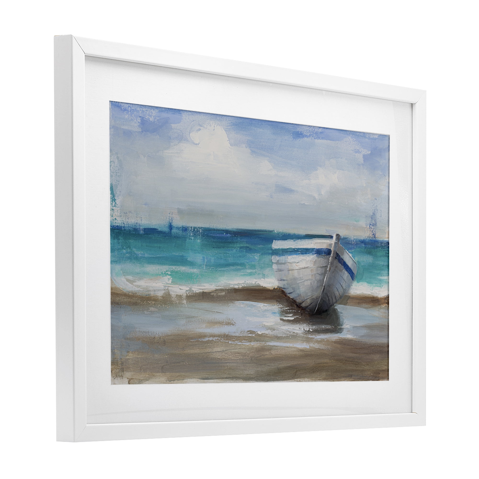 Stupell Industries Painterly Boat On The Shore White Framed Print Under Glass, design by Cloverfield & Co.