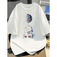 thumbnail image 1 of Camiseta informal de cuello redondo para hombre, 100 % algodón, manga corta, con estampado de astronauta, ligeramente elástica, top de moda de verano, corte regular - Negro, 1 of 5