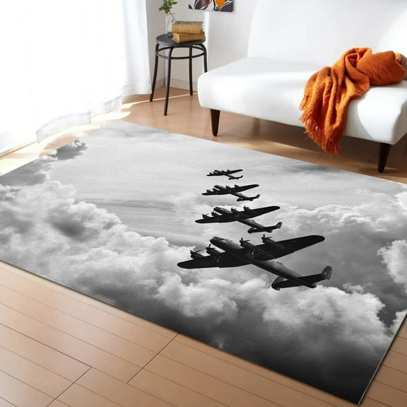Coral velvet Black And White Retro Clouds Airplane Carpets for Living Room Home Decorative Rugs for Bedroom Floor Mat In The Room