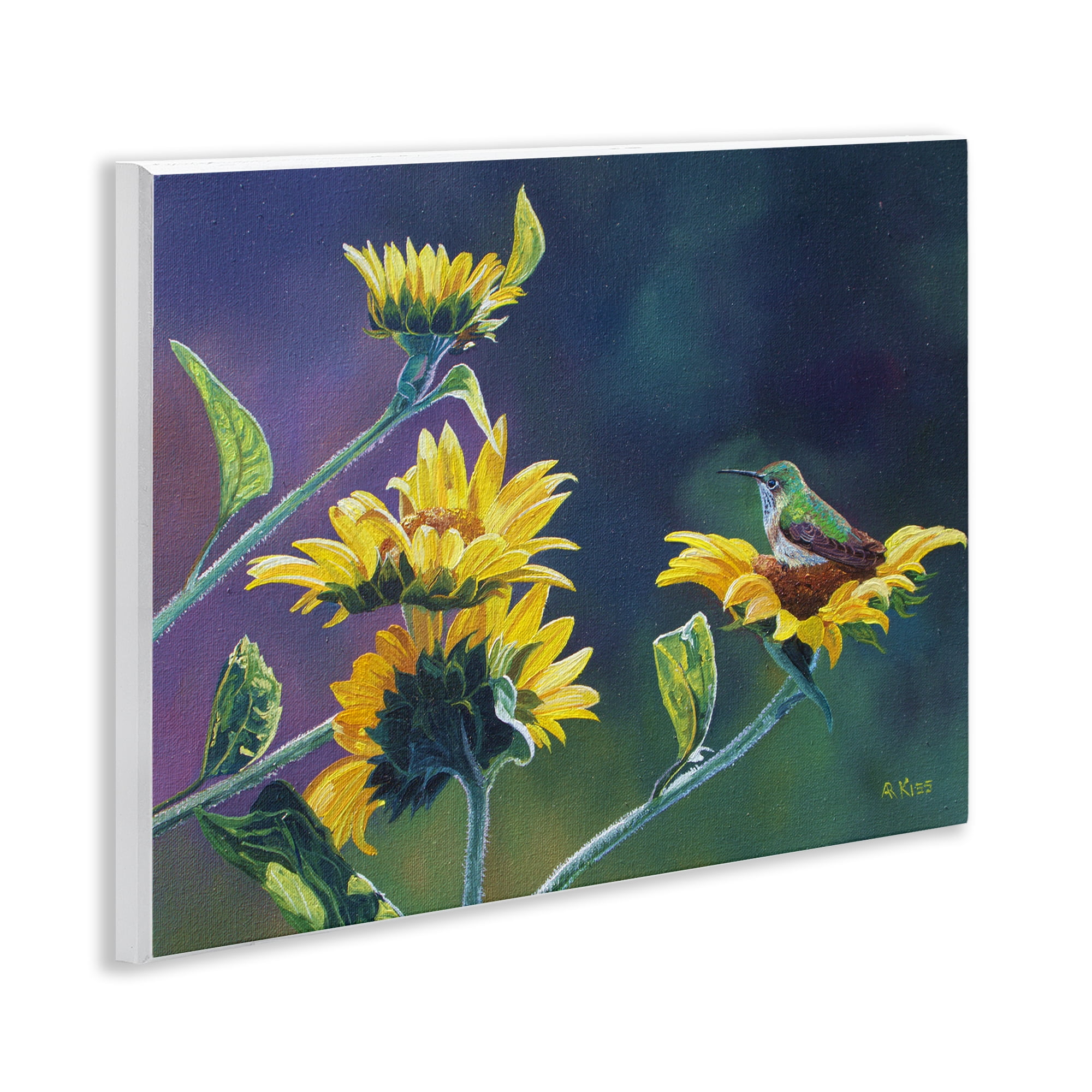 Stupell Industries Resting Birds on Sunflowers Plants & Flowers Painting Unframed Art Print Wall Art, 14 x 11