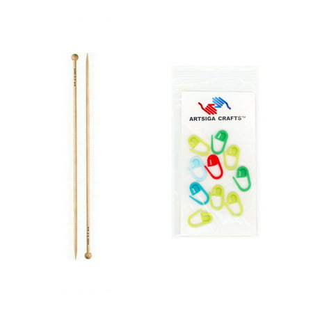 addi Bundle: Straight Natura Bamboo 14-inch (35cm) Knitting Needles with 10 Artsiga Crafts Stitch