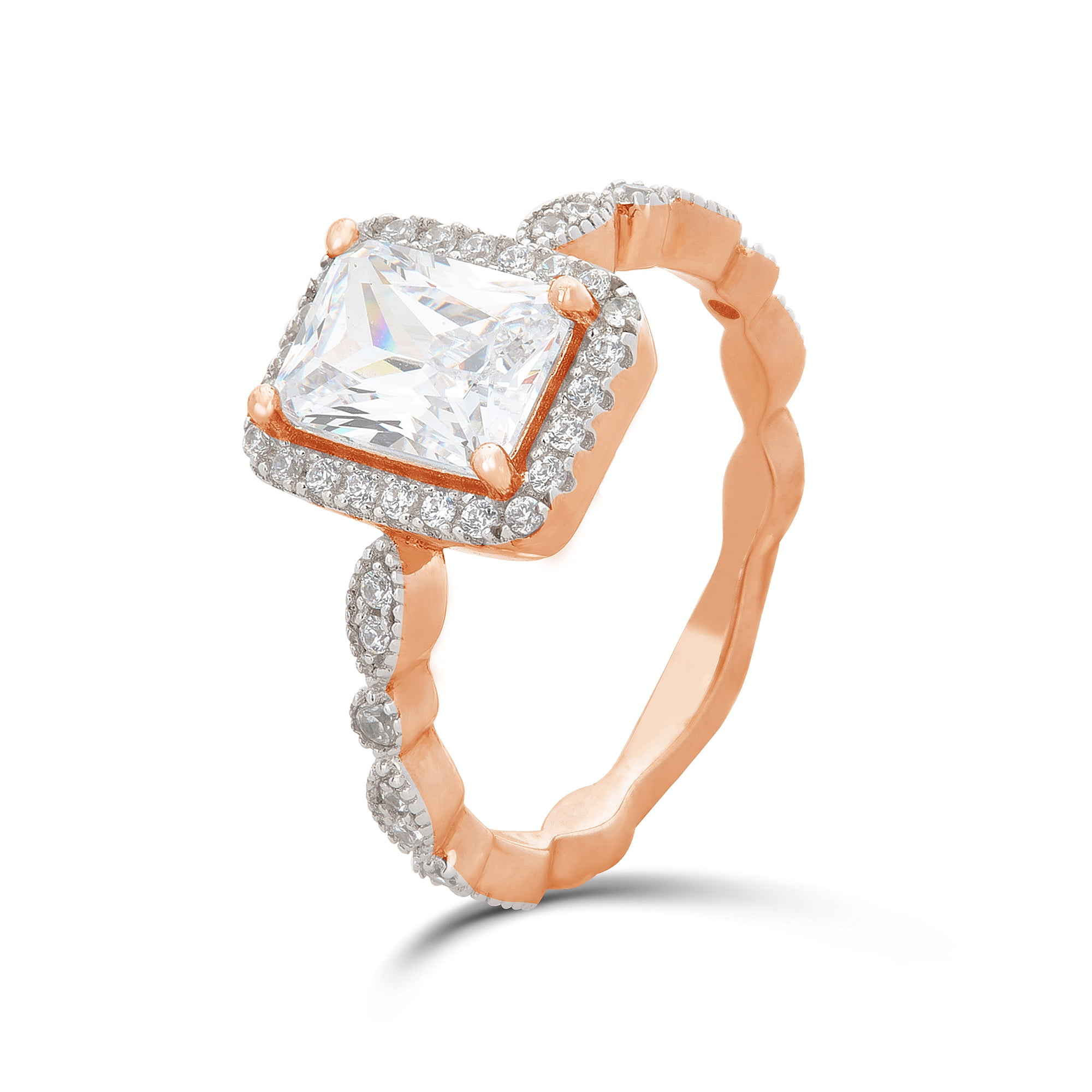 Arista 2-1/4 Carat T.W. Emerald Swarovski Twisted Shank Engagement Ring in Pink Plated Sterling Silver