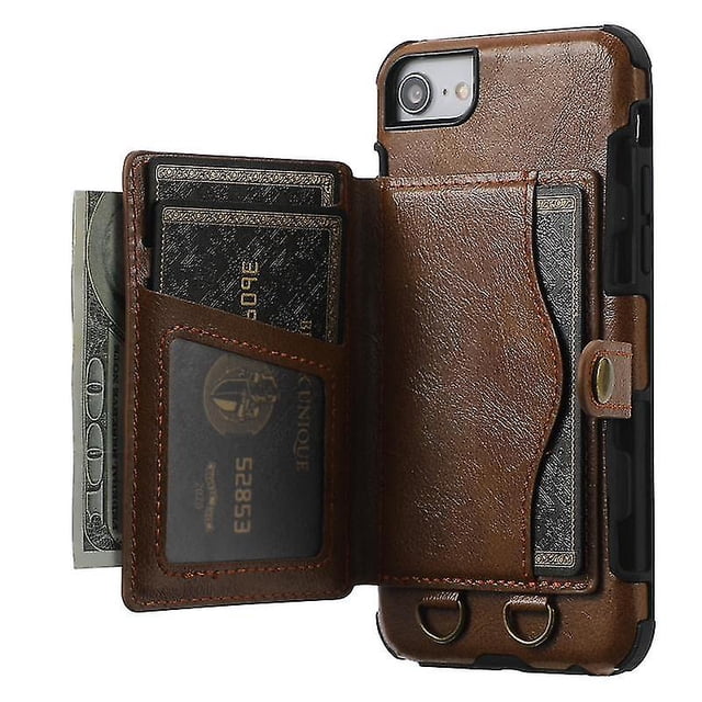 Funda trasera a prueba de golpes de poliuretano termoplástico (PU) con textura Crazy Horse, ranuras para tarjetas, soporte, billetera y correa cruzada para iPhone 6 Plus, 6S Plus, 7 Plus y 8 Plus.