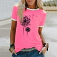 thumbnail image 2 of SEMIMAY Women Summer Casual O Neck Dandelion Print Short Sleeve Contrasting Colors T Shirt Top, 2 of 4