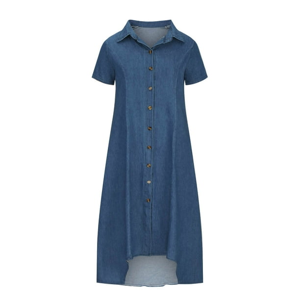【BAON】Torom Half Open Denim Collar Long One Piece Women Denim Dress Turn Down Collar Long Sleeve Loose Shirt