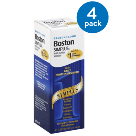 Red Boston Wash - (4 Pack) Bausch & Lomb Boston Multi-Action Solution With Daily Protein Remover Simplus 3.5 fl oz