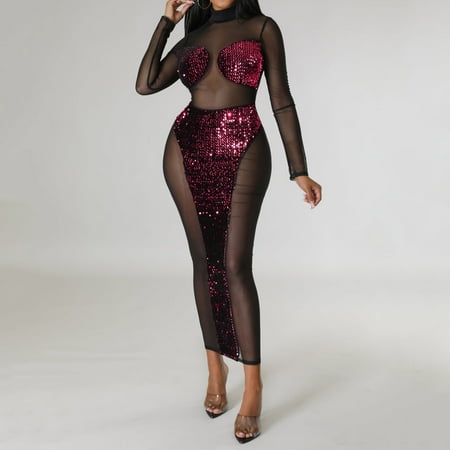 Bridesmaid Dresses Vestido de mujer Women s Fashion Perspective Hot Diamond Sequin Long Sleeve Feather Bag Hip Skirt Nightclub Style Party Mini Dress  Perfect for Night Out or Clubbing
