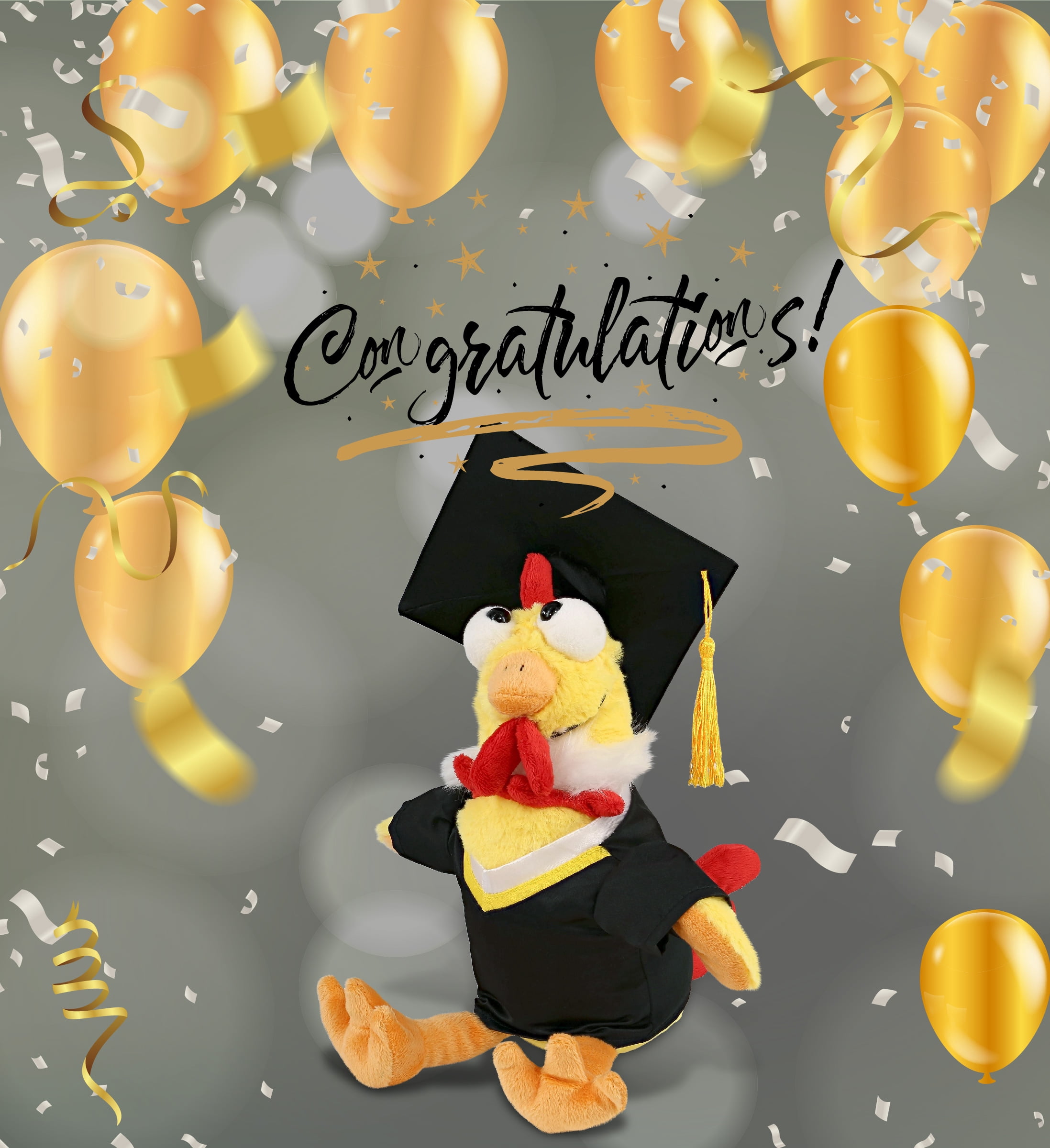 DolliBu Yellow Rooster Graduation Plush Toy - Super Soft Rooster Graduation Stuffed Animal Dress Up with Gown and Cap with Tassel Outfit - Reward Celebration Grad Gift - 10.5 Inch