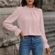 thumbnail image 1 of MHFRRA Elegante Camisa de Punto Jacquard de Manga Larga con Cuello Redondo, Corte Entallado, Blusa Básica de Color Liso para Uso Informal Rosa, 1 of 5