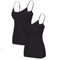thumbnail image 2 of 2 Pack Women’s Comfort Fit Cotton Camisole, Built-in Shelf Bra Adjustable Straps Undershirt for Daily Layering Black/Black L, 2 of 6