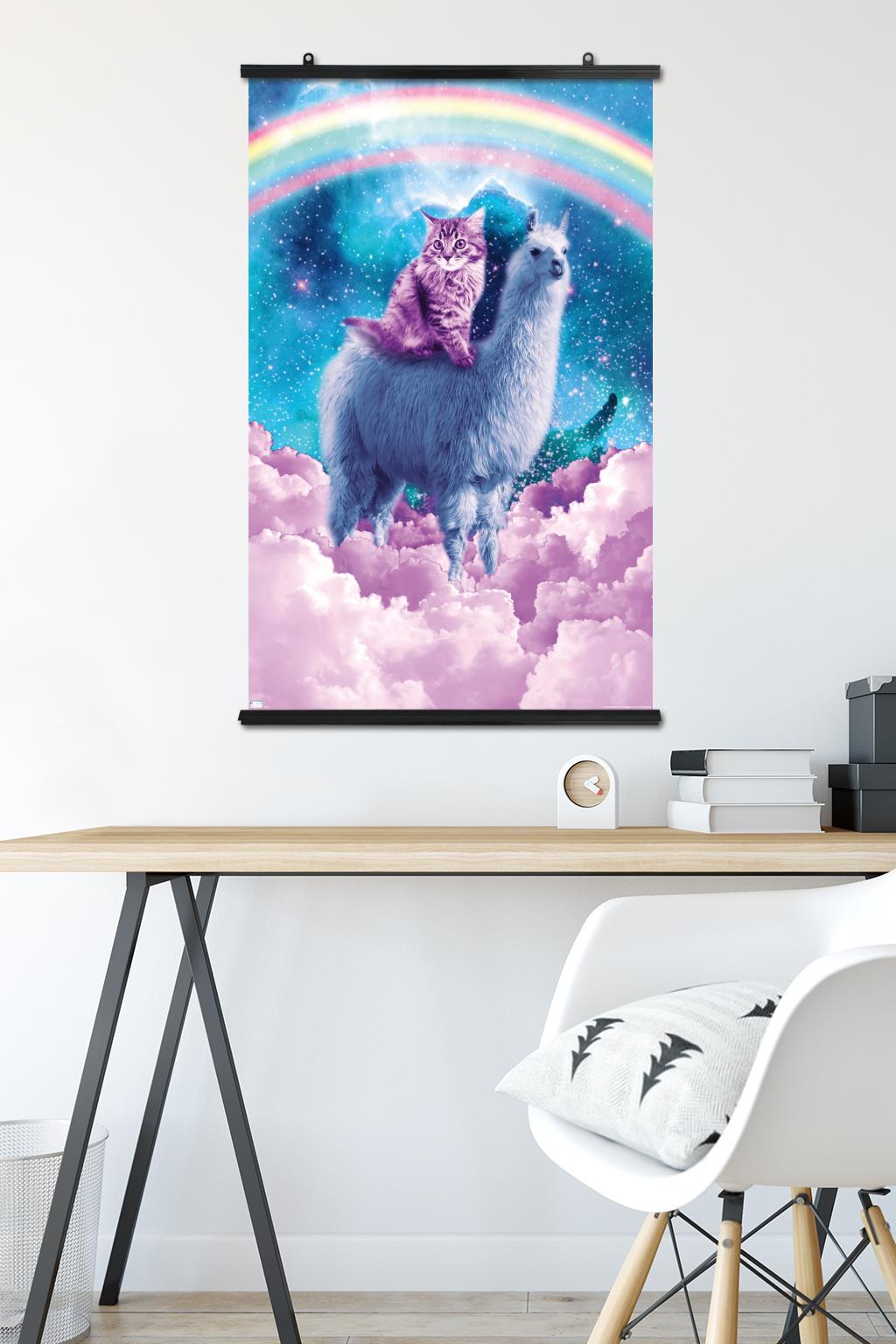 James Booker - Rainbow Llama Cat Clouds Wall Poster, 22.375" x 34"