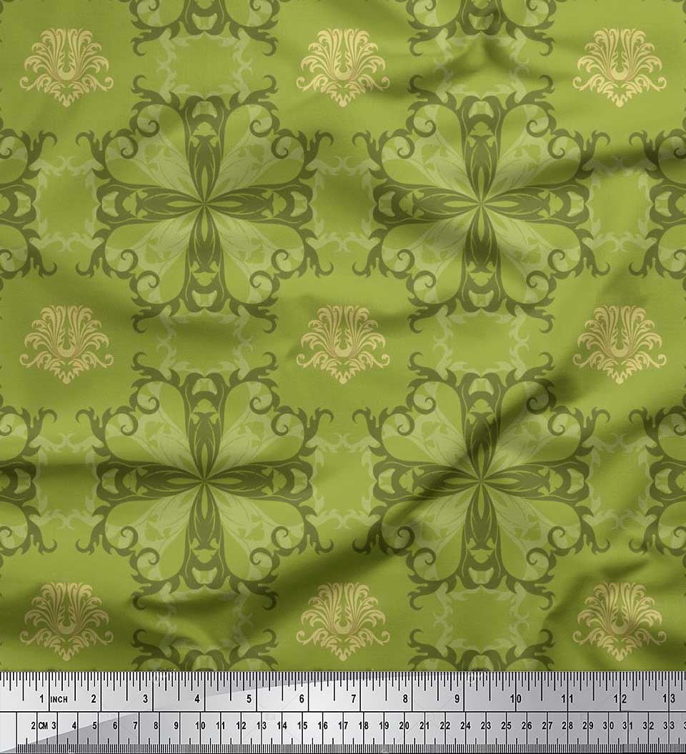 Soimoi Silk Fabric Filigree Damask Printed Fabric 1 Yard 42 Inch Wide
