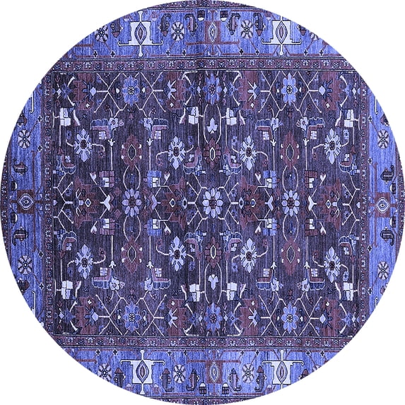 Ahgly Company Machine Washable Indoor Round Oriental Blue Industrial Area Rugs, 7' Round