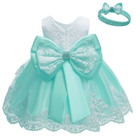 

SYNPOS Baby Girls Ruffle Lace Backless with Headwear Bowknot Flower Dresses Pageant Party Wedding 3-24 Months