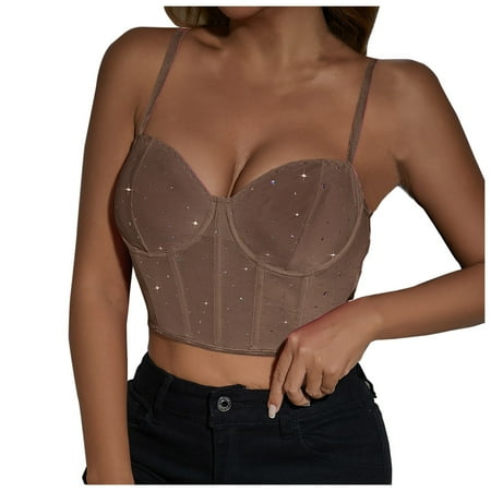 Hessimy Plus Size Corset Top For Women  Push Up Bustier lingerie Y2K Sexy Going Out Bustier Top Brown L