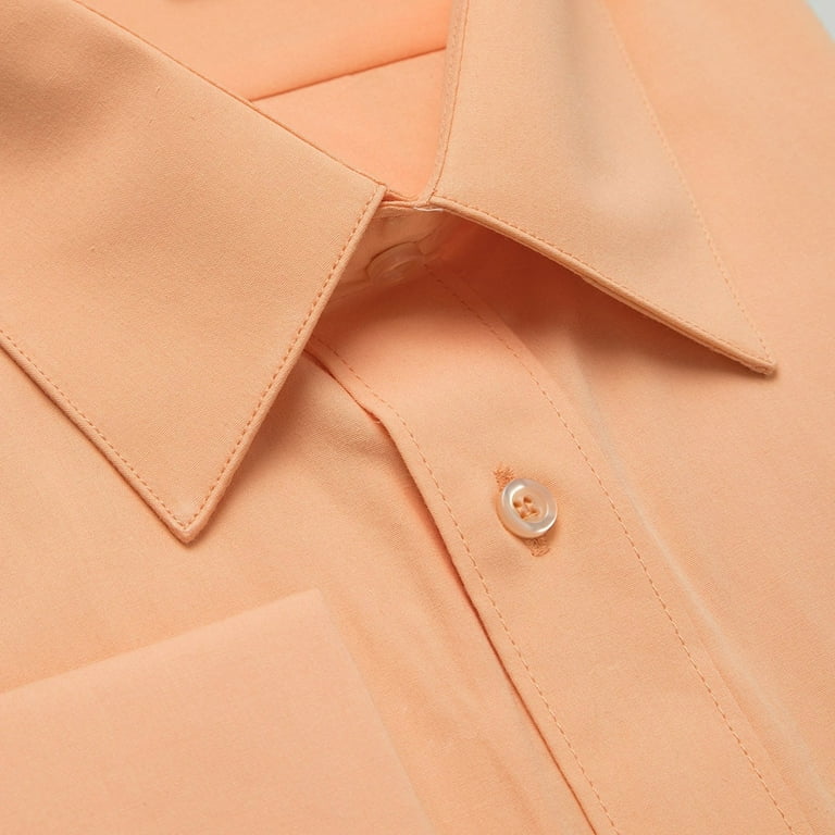 orange french cuff dress shirt Orange French Cuff Blouse: Stretch Cotton High Collar Shirt
